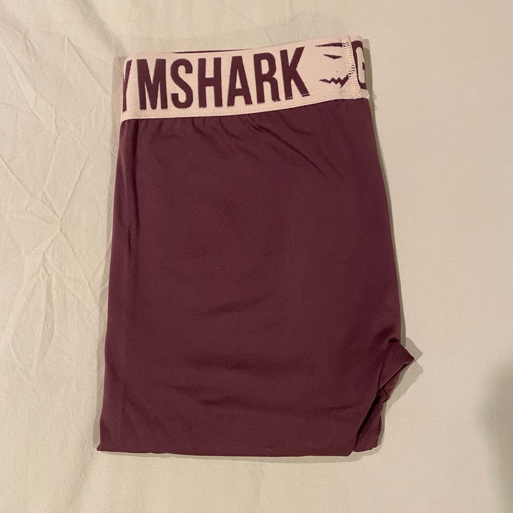 Gymshark Maroon Leggings with Pink Waistband and Maroon Letters Size Small